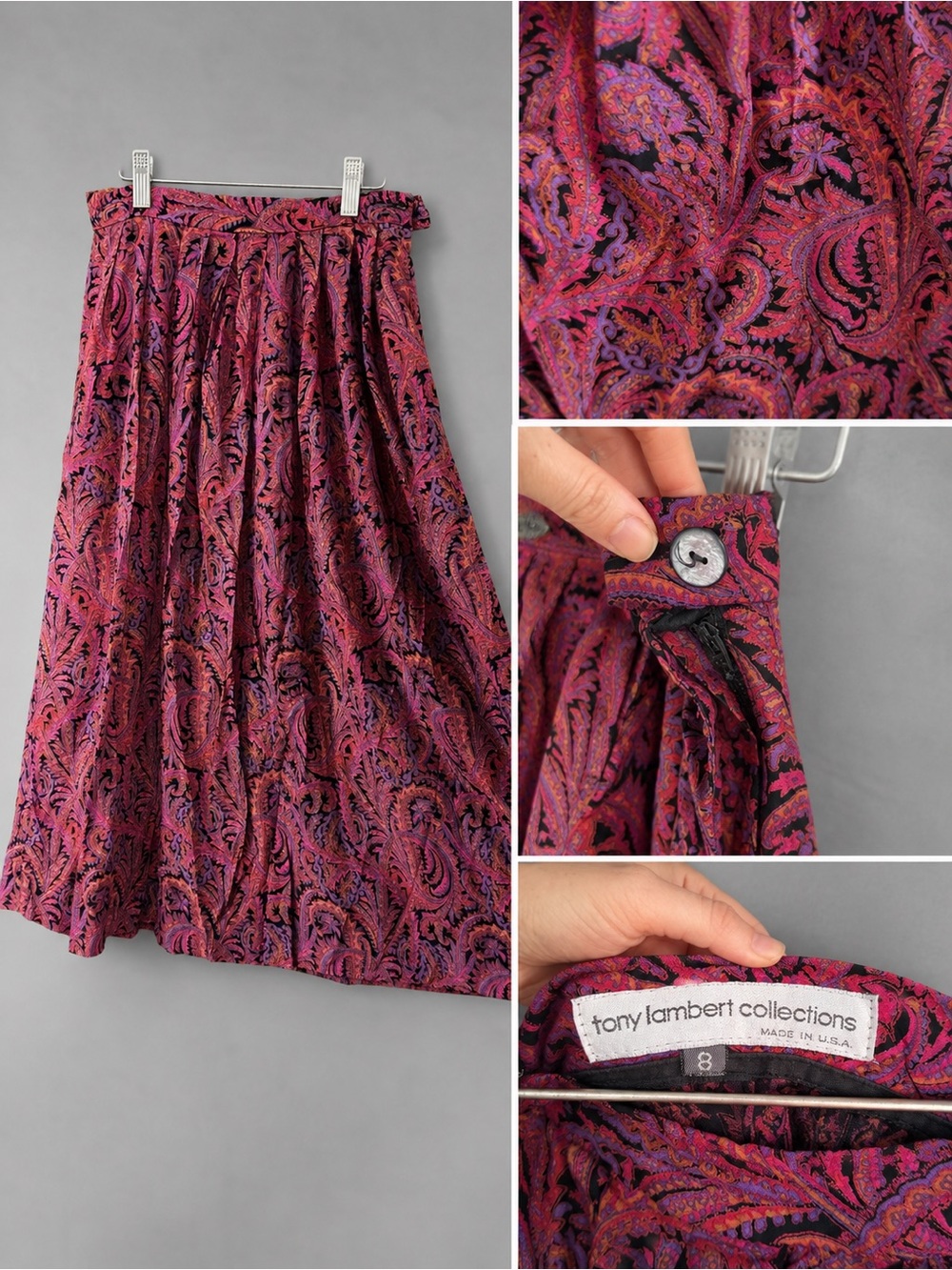 Tony Lambert Collections Purple Paisley A-Line Midi Skirt